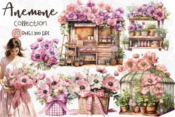 Anemone Watercolor Clipart for Real Embroidery Projects