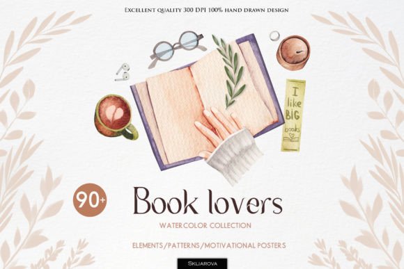 Book Lovers. Watercolor Collection – A Handmade Crafter’s Dream Illustration Set