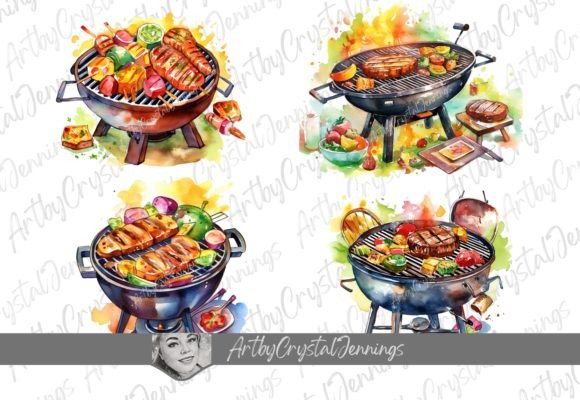 Colorful BBQ Grill Watercolor Design PNG for Branding and Print Projects