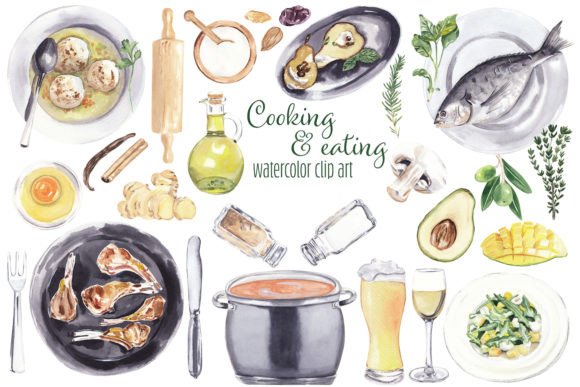 Cooking Watercolor Clipart Set Recipe: Illustrations That Bring Flavor to Branding