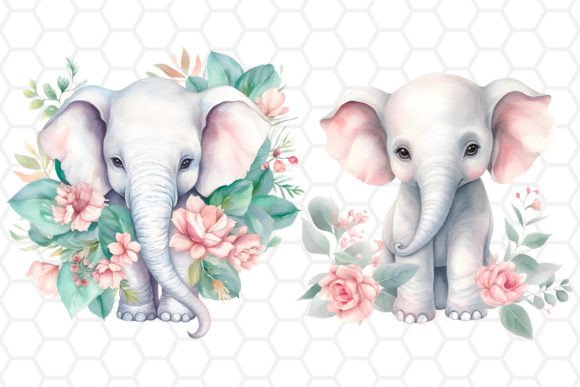 Cute Elephants Watercolor Clipart PNG for Brand Illustrations