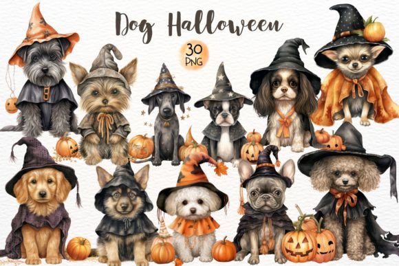 Dog Halloween Watercolor Illustrations for Seasonal Blog Design