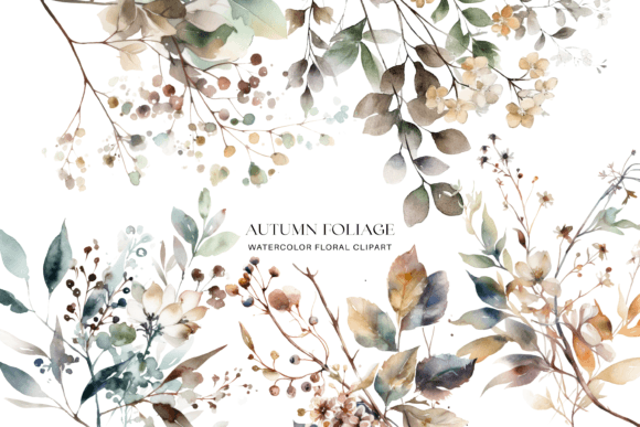 Elegant Watercolor Fall Foliage Clipart Set for Seasonal Branding & Packaging