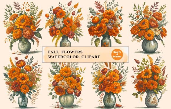 Fall Flowers Watercolor Clipart Bundle for Illustration-Based Digital Products