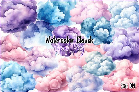 h1Pink Purple Clouds Watercolor Clipart for Modern Brand Illustrations/h1