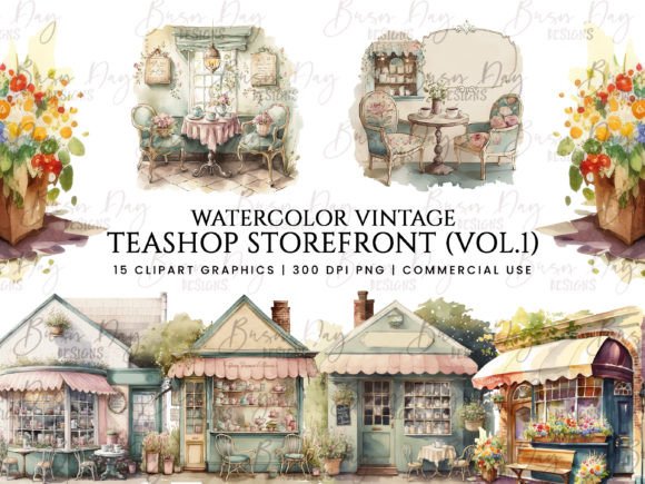 h1Watercolor Teashop Storefront Illustrations for Creative Sellers/h1
