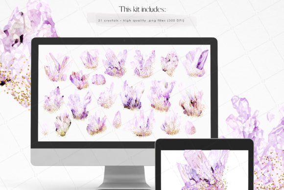 Lilac Watercolor Crystals Clipart for Crafters & Etsy Sellers