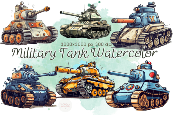 Military Tank Watercolor Sublimation Illustrations for Bold Branding