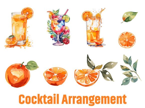 Orange Cocktail Watercolor Clipart for Local Business Branding & Packaging