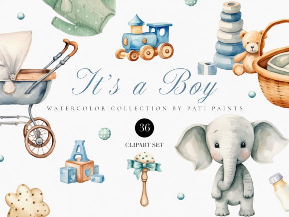 Soft & Sweet: Baby Boy Watercolor Clipart for Cricut, Stickers & Handmade Business