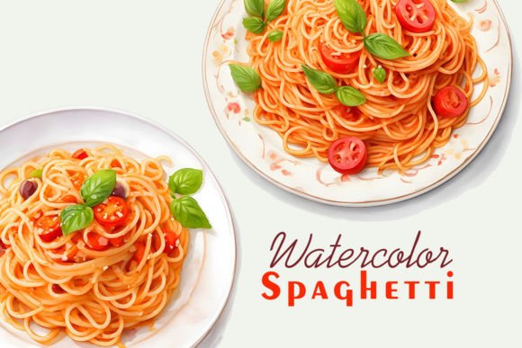 Spaghetti Watercolor Sublimation Clipart for Etsy & Print-on-Demand Sellers