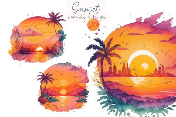 Summer Sunset Watercolor Sublimation: A Versatile Illustration for Local Branding