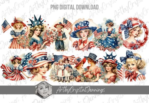 Vintage Patriotic American Watercolor Illustrations for Content Publishers