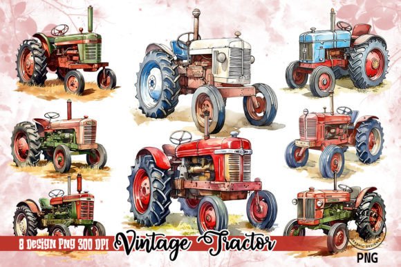 Vintage Tractor Watercolor Illustrations for Creative Sellers