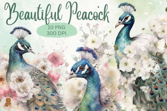 Watercolor Beautiful Peacock Illustrations for Sublimation Design