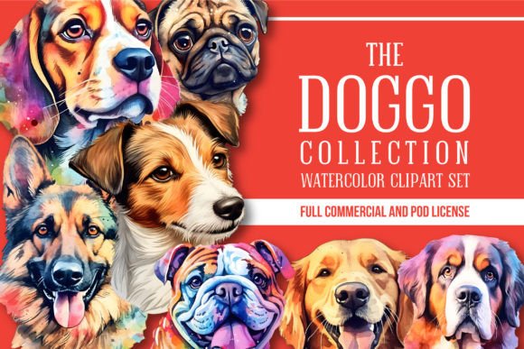 Watercolor Dog Portraits Clipart Set: Soft Illustrations for Lifestyle Branding