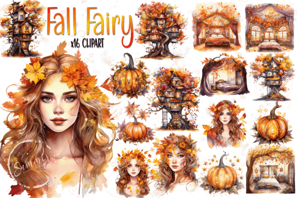 Watercolor Fall Fairy Tree House Bundle – Illustrations for Seasonal Digital Sellers
