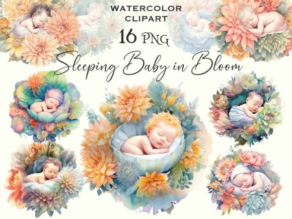 Watercolor Flower & Sleeping Baby Illustrations for Soft, Emotional Design Projects
