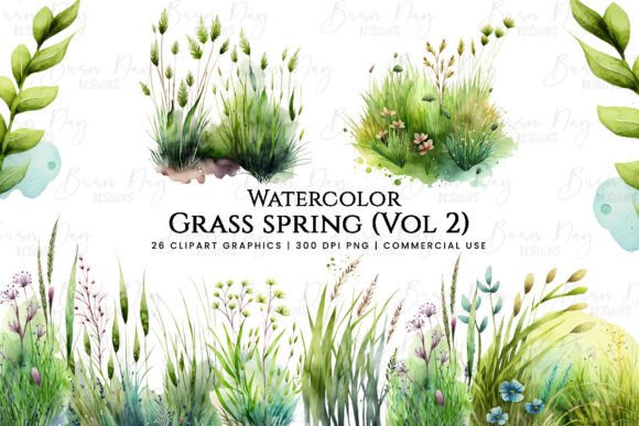 Watercolor Grass Spring Clipart Bundle 2: Fresh Illustrations for Lifestyle & Branding