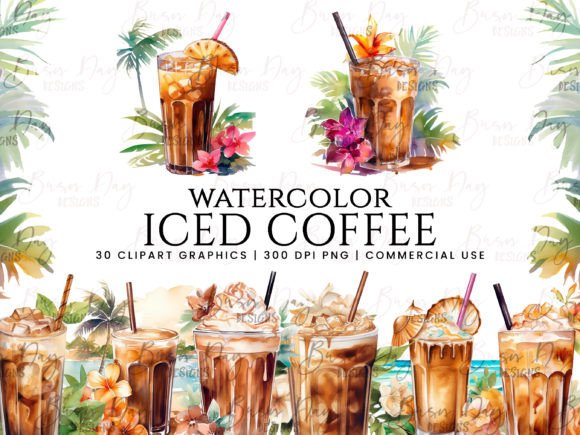 Watercolor Iced Coffee Illustrations for Lifestyle Blogging and Digital Content
