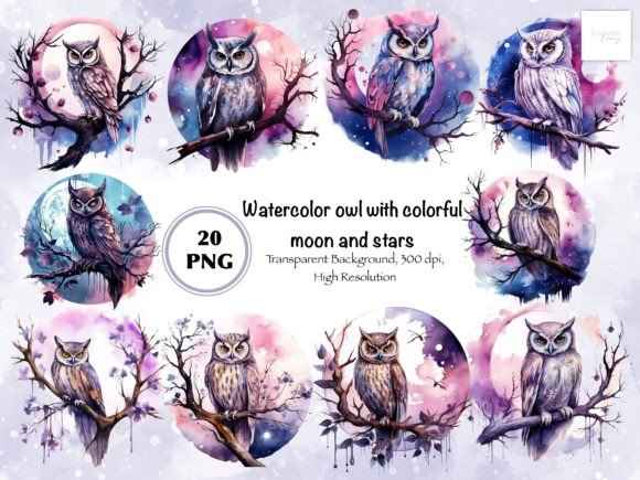 Watercolor Owl with Moon and Stars – A Dreamy Embroidery Design for Creative Makers