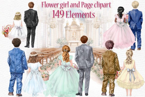 Watercolor Page Boy Clipart Flower Girls: A Soft, Handmade Touch for Local Branding