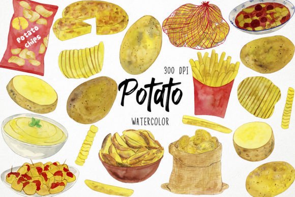 Watercolor Potato Clipart, Chips & Illustrations for Branding and Visual Storytelling