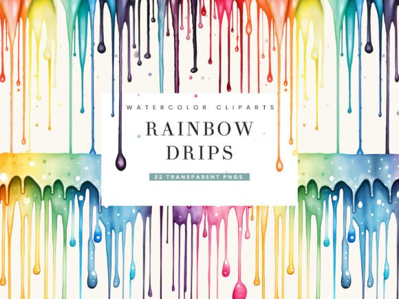Watercolor Rainbow Drip Clipart Bundle – Perfect for Handmade Crafters & Etsy Sellers