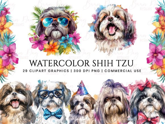 Watercolor Shih Tzu Illustrations Clipart Bundle Review for Digital Sellers