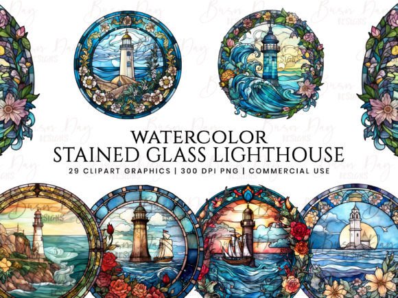 Watercolor Stained Glass Lighthouse Illustrations: A Designer’s Take on Visual Branding