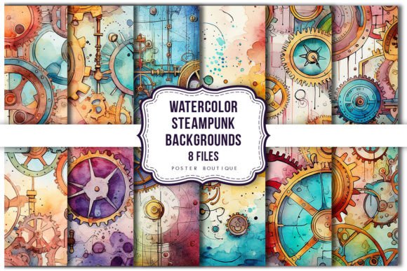 Watercolor Steampunk Backgrounds Pack for Crafting & Handmade Business