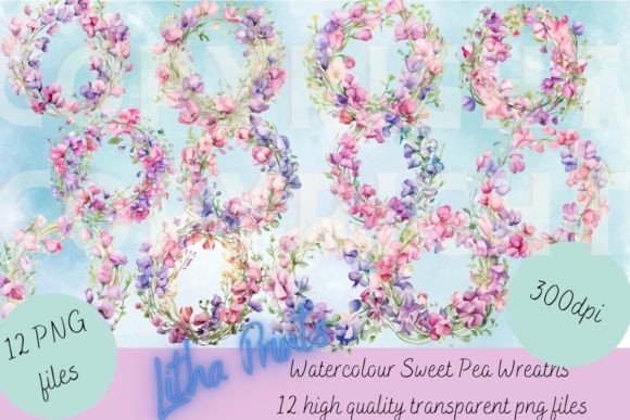 Watercolour Sweet Pea Wreaths – A Soft Floral Illustration for Digital Sellers